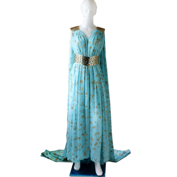 Game Of Thrones Halloween Cosplay Mother Of Dragons Costume Daenerys Targaryen Qarth Blue Dress Outfits Drop Waist Wedding Dress